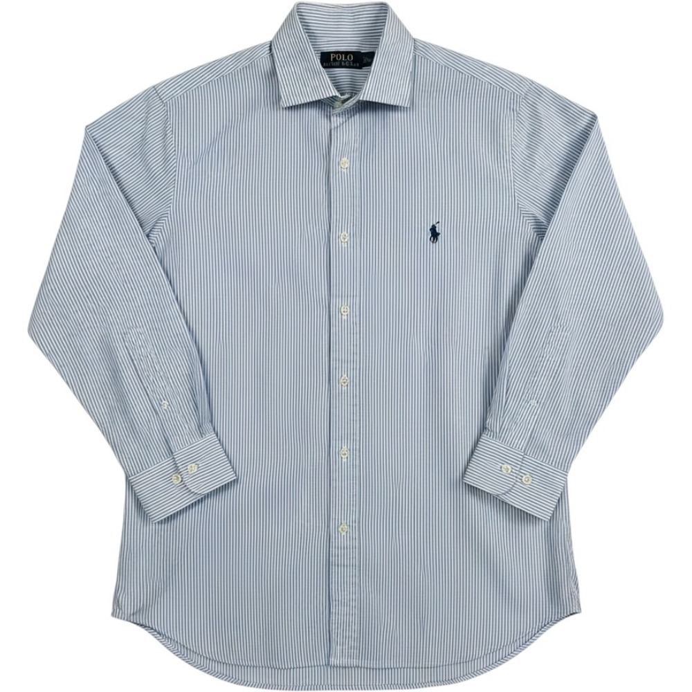 Polo Ralph Lauren Button Down Shirt Men L 16 32/33 Blue White Stripe Long Sleeve